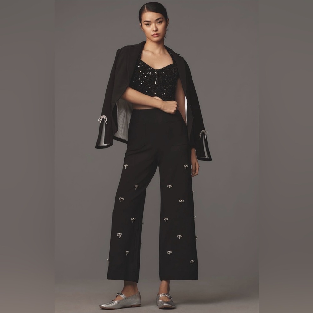 Anthropologie x Maeve Bow Crop Wide-Leg Pants Size 27 NWT